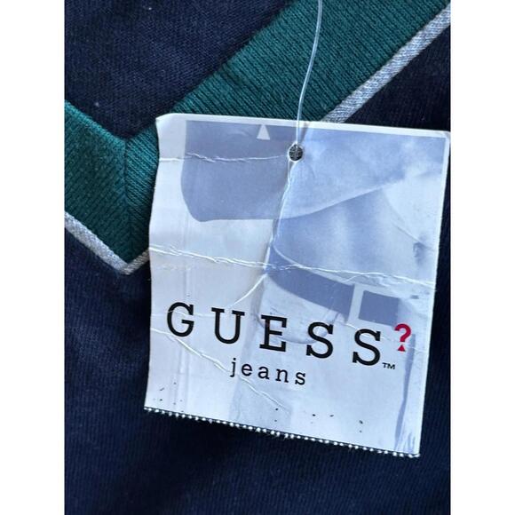 Vintage Guess Jeans V-Neck Long Sleeve Shirt Mens XL Black Green Trim NWT - Picture 3 of 5